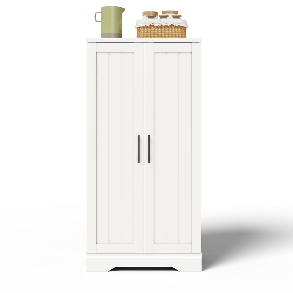 Flieks Küche Hochschrank mit LED, 2-türiger Schrank mit verstellbaren Regalböden & Türablagen, Küchenschrank für Küche, 60x40x120 cm, weiß