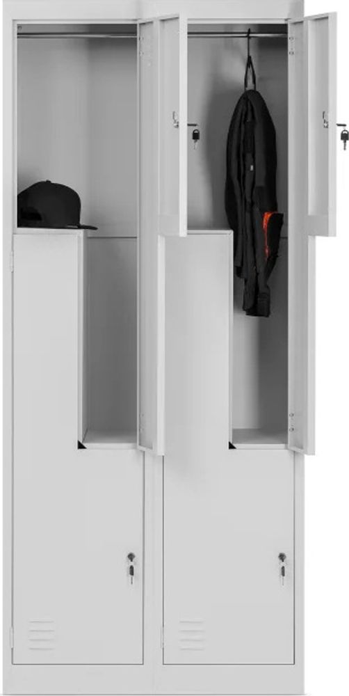 Jan Nowak Umkleideschrank Z02 Spind mit 4 Abteilen Kleiderspind Metallschrank Flügeltür Lüftungsschlitzen Pulverbeschichtung 185 cm x 80 cm x 45 cm Farbe: Grau