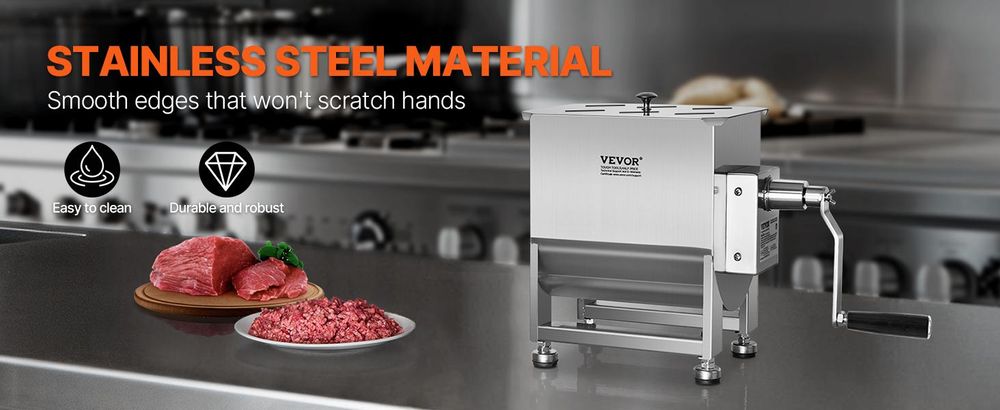 VEVOR Handbetriebs Fleischmischer, 80L Festtank Fleischverarbeitungsgerät (Maximale Mischung 80LBS für Fleisch), Edelstahl Fleischmischer, Wurstmischmaschine mit Deckel, Handgetriebe, Hackfleisch Handmischer, 10 L