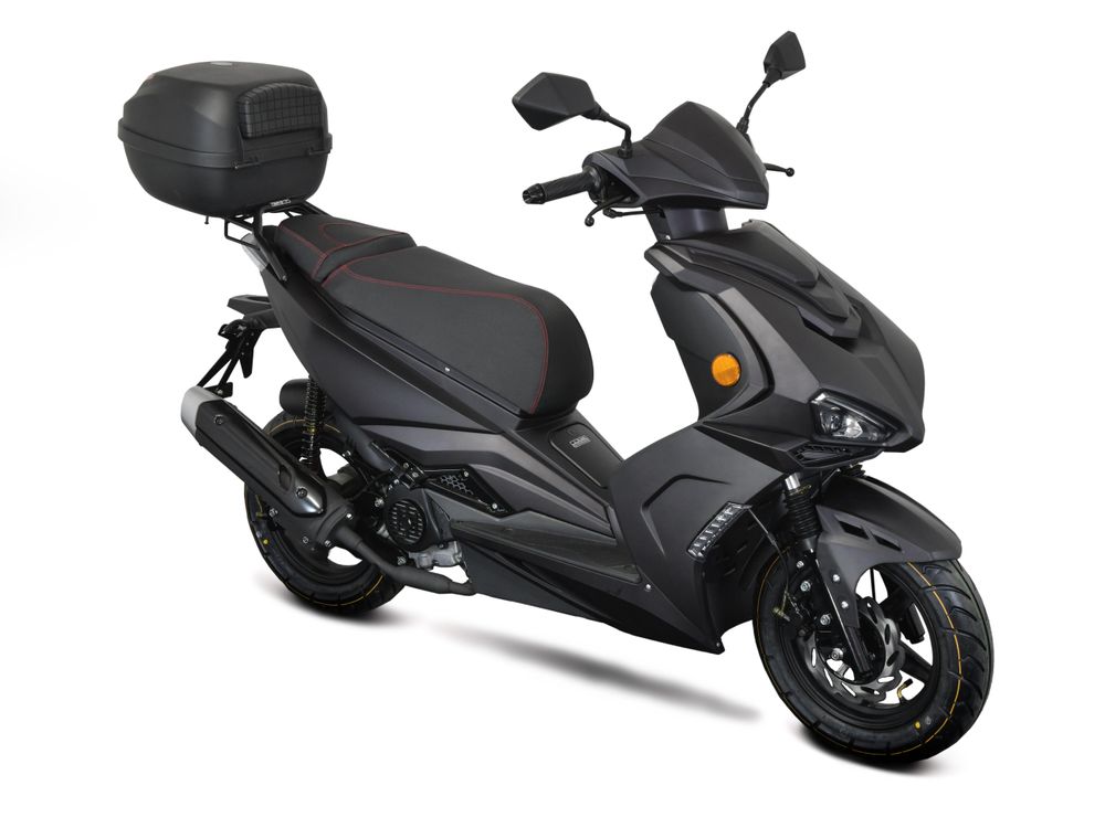 Motorroller Striker 50ccm 45 km/h Euro 5,LED, mit Top Case - mattschwarz GT Union