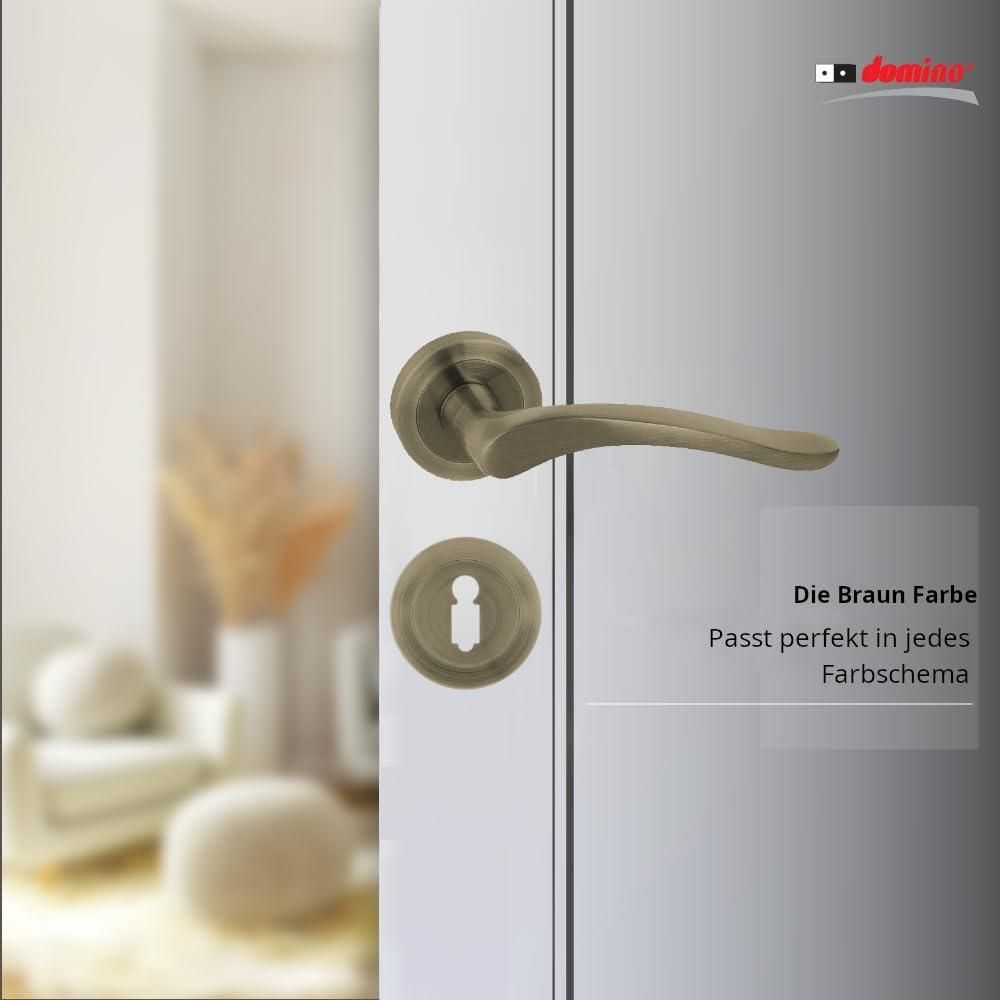 DOMINO Türgriff Drückergarnitur BB-Buntbart Set | Rund BB Rosette | Türklinke für Zimmertür, Bürotür, Kellertür & Innentür | Türbeschläge aus Aluminium | Bronze Türdrückergarnitur | BALLEN-R M3