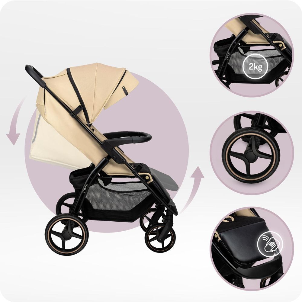 MoMi MIYA Kinderwagen Buggy – 10" Räder, Moskitonetz, Regen- & Fußschutz – Beige