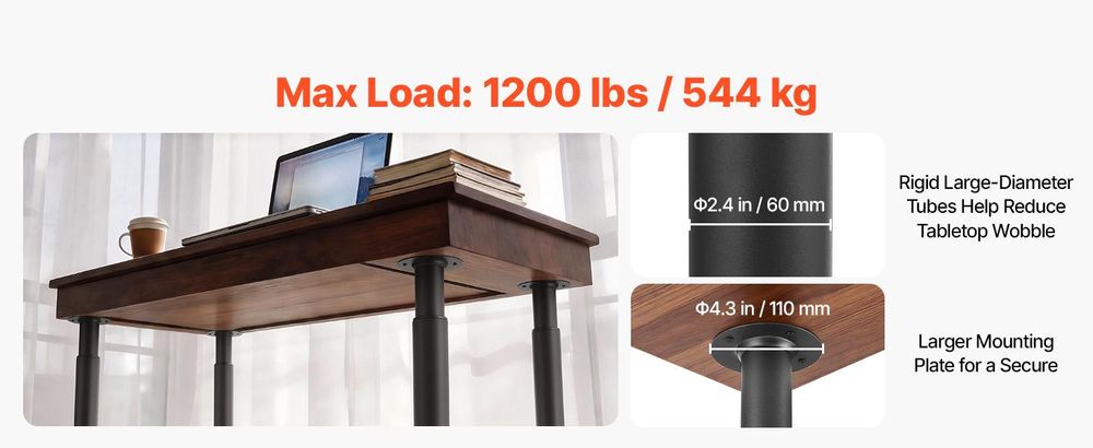 VEVOR Tischbeine 4er-Set, Möbelfüße 71–110 cm Höhenverstellbar, Tischfüße Max. 544 kg, Teleskopbein aus Kohlenstoffstahl, für Schreibtische, Couchtische, Esstische, Werkbänke, Rund