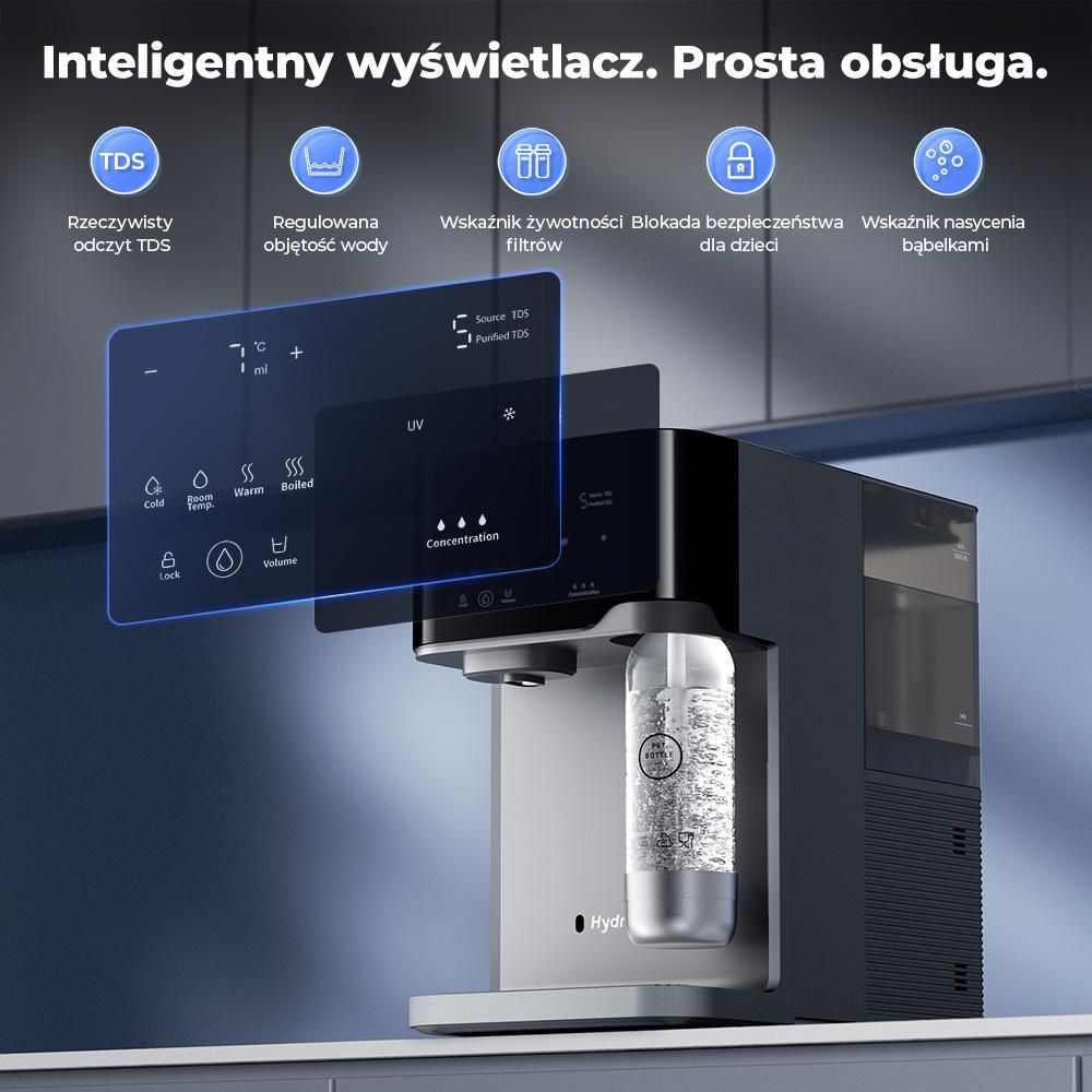 Hydrofast C300 RO – filtr do wody montowany pod blatem, dystrybutor wody z lodem i gazowanej, 6-stopniowa filtracja ze sterylizacją UV, woda z lodem i woda gazowana