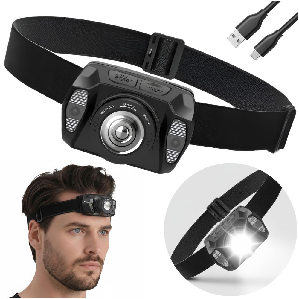 LED Stirnlampe Wiederaufladbar, 360lm Kopflampe mit Gestensteuerung & Zoom, Rotlicht & IPX4 Wasserdicht, 1800mAh Akku, EVI TECH NightFlare