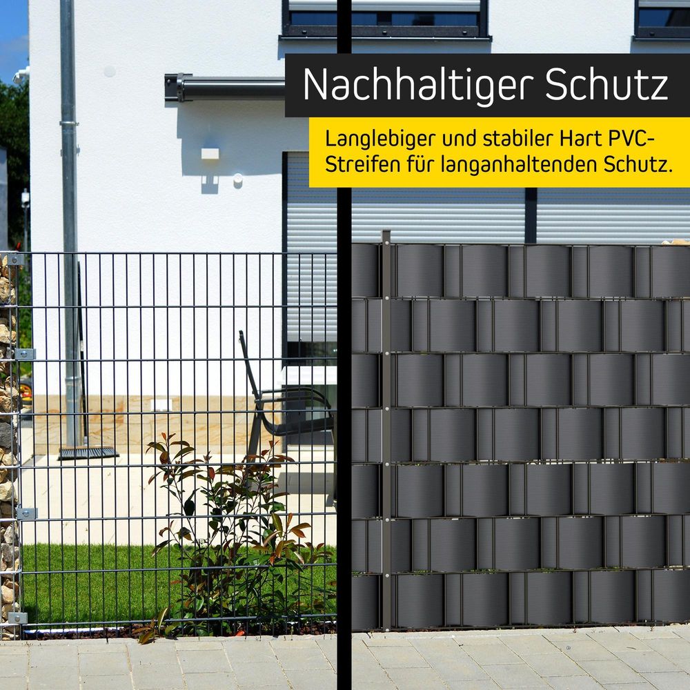 Sichtschutzstreifen PVC Doppelstabmatte 19cmx252cm 10Stück Zaun Sichtschutz Anthrazit paramondo