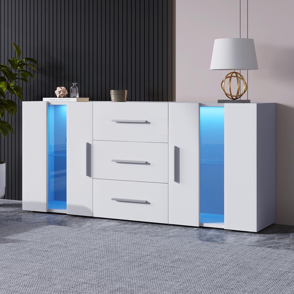 Merax Kommode mit LED-Beleuchtung inkl. Fernbedienung, Sideboard mit 2 Türen und 3 Schubladen, TV-Board Anrichte Lowboard Schrank, 140cm Breit