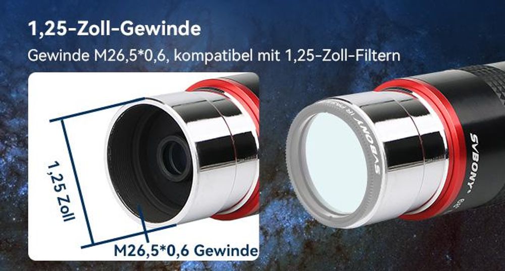 Svbony Okular Set, 1,25 Zoll 6mm 9mm 15mm 20mm Teleskop Okular Kit 68 Grad Weitwinkel Teleskop Zubehör für Planetenbeobachtung
