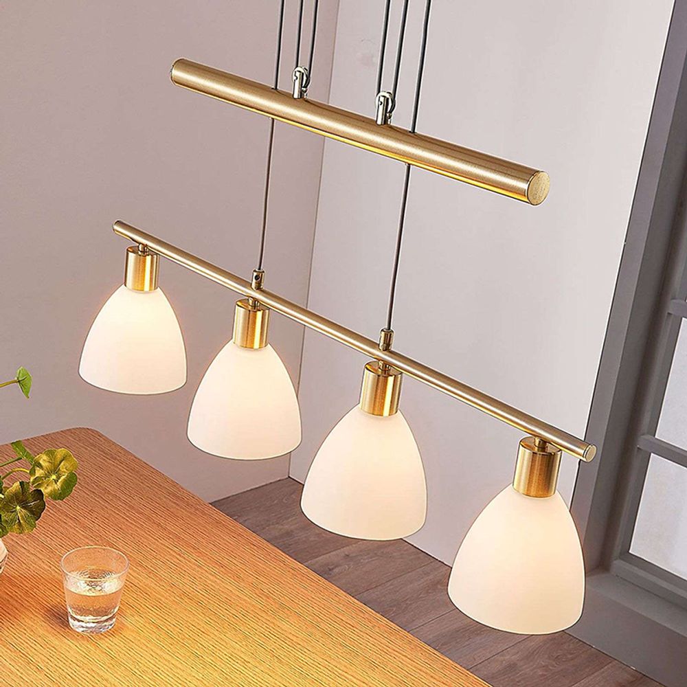 Beliani Hängelampe Mit LED – Goldfarben, 105 Cm Breit, Verstellbares Kabel, Warmweißes Licht