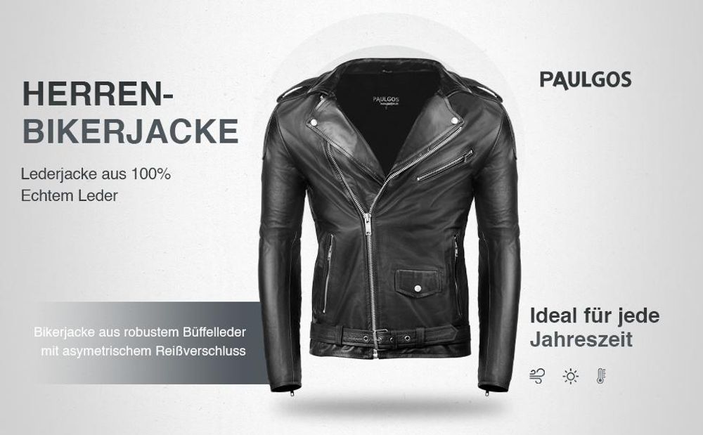 PAULGOS Herren Biker Lederjacke Echtes Leder Jacke Echtleder in 2 Farben Gr. S-5XL