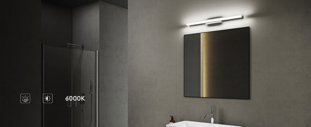 doporro LED Badezimmerleuchte Chrom 40cm - 9W Spiegellampe 6000K (Tageslichtweiß) - Stylische Wandleuchte für Badbeleuchtung Spiegelstrahl