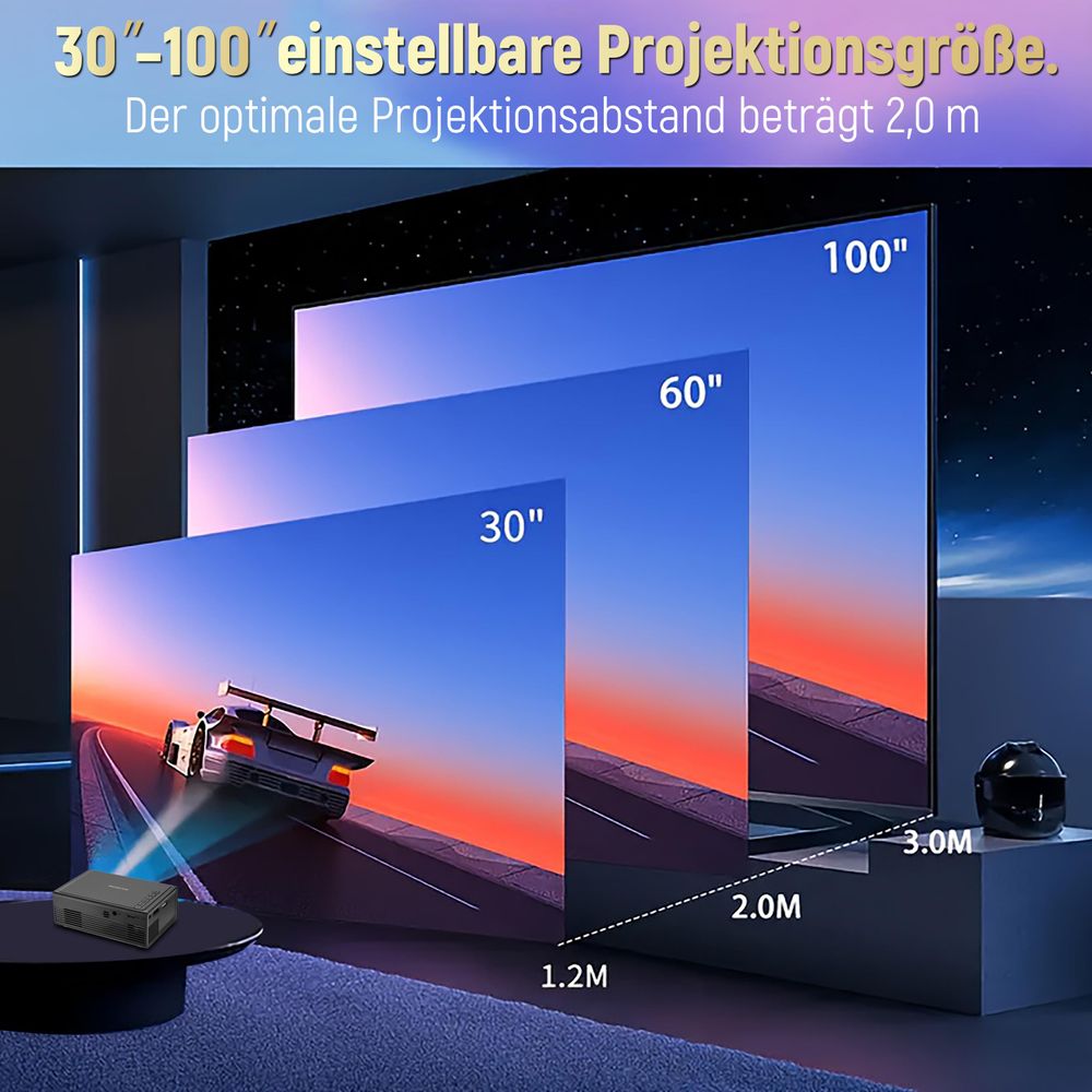 ZELURXX Mini-Projektor, Tragbarer Beamer, LED, Unterstützt iOS und Android, Kompatibel mit Laptops/PC/Smartphone, Schwarz