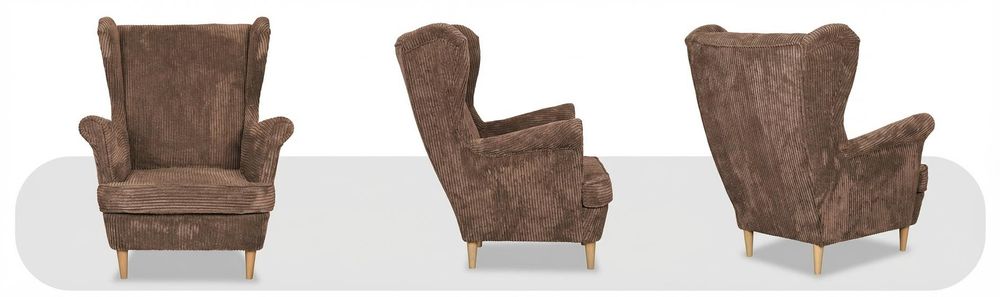 Ohrensessel ARI Bonito – skandinavischer Sessel mit Cord-Bezug, Braun, Family Meble