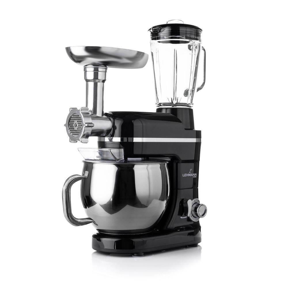 LEHMANN Impastatrice Planetaria Multifunzione con tritacarne e frullatore a caraffa, Ciotola 5L, set di accessori, Nero