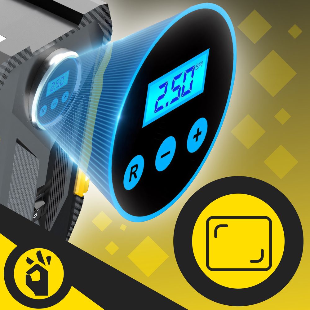 Tragbarer Luftkompressor mit 150 PSI, LED-Licht, digitalem Display, 3m Netzkabel, automatischer Abschaltung, für Auto, Fahrrad, Bälle 12V 120W Retoo