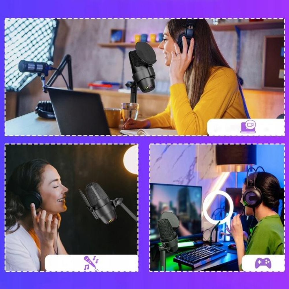 Mikrofon pojemnościowy - Mikrofon do komputera - Studio - ze statywem - Gaming - USB-C USB 3.0