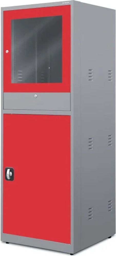 Computerschrank Industrieschrank PC Schrank EDV-Schrank Computer Workstations Sekretäre Metallschrank Lagerschrank mit Schublade Abschließbar 175 cm x 64 cm x 63 cm, Farbe: Anthrazit/Rot