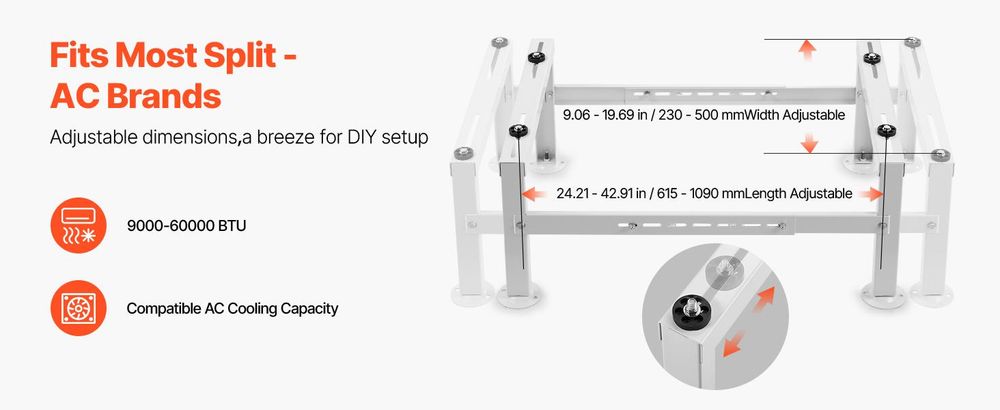VEVOR Klimaanlage Bodenständer, vibrationshemmender Mini-Split-Ständer für kanallose Klimaanlagen-Wärmepumpen mit 9000–60000 BTU, AC-Basishalterung für Bodenmontage mit max. 350 kg Tragkraft