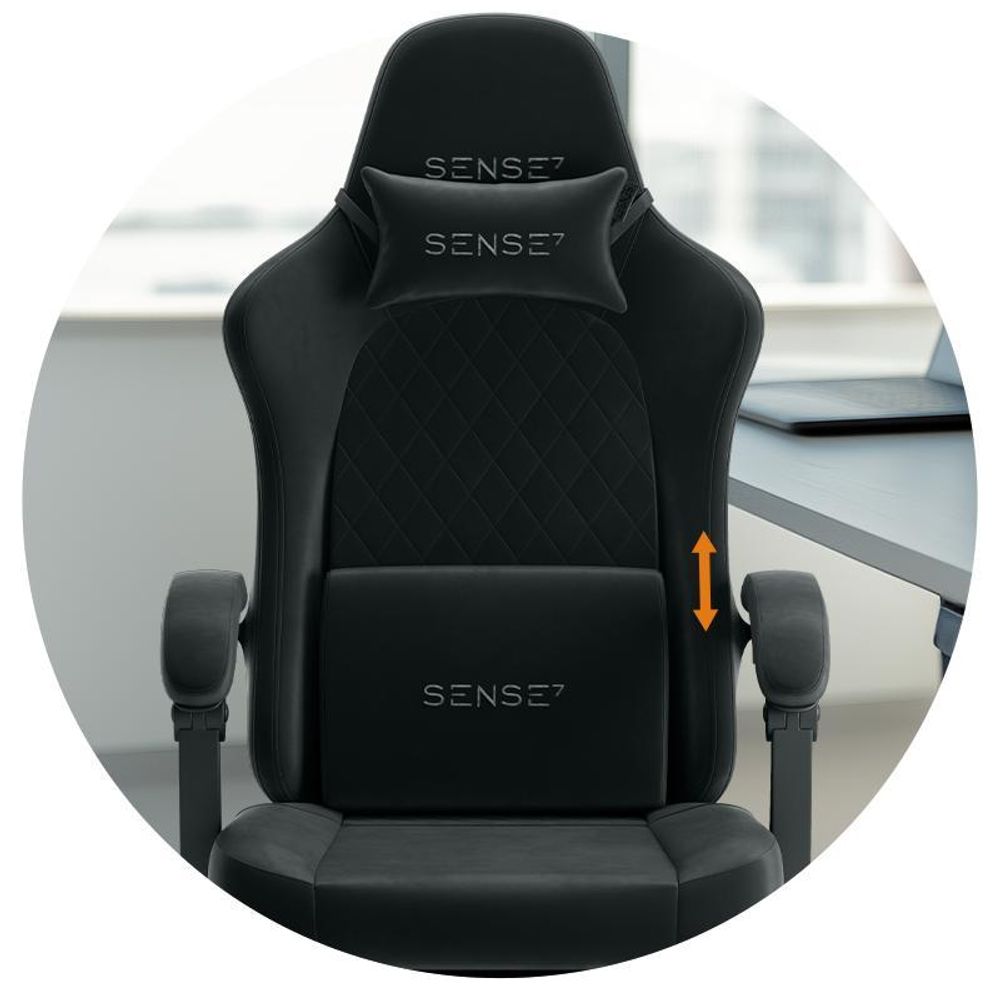 SENSE7 Devon Gaming Stuhl Stoff Schwarz - Ergonomischer Bürostuhl mit Fußstütze PC Schreibtischstuhl Zockerstuhl Alcantara 120 kg