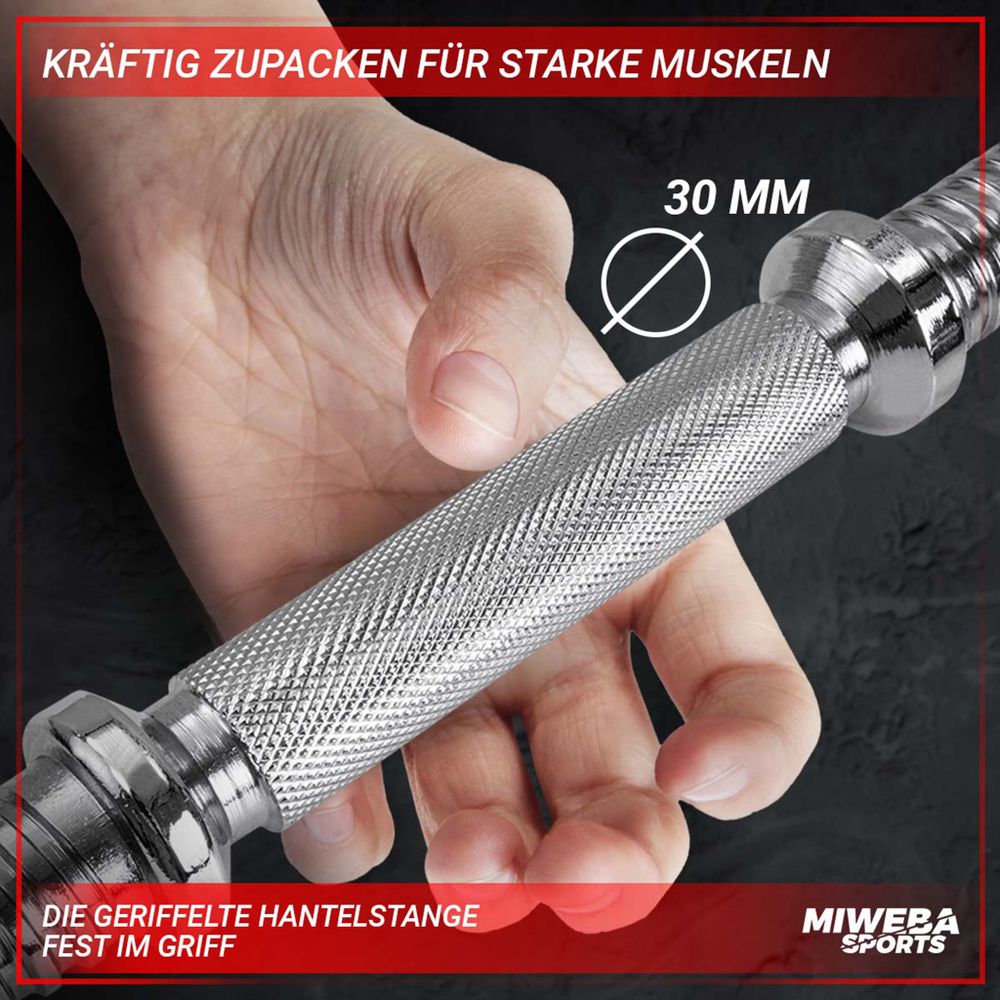 Miweba Sports Kurzhantel MKH110 | inkl. 7,5 kg Gusseisen Gewichte - Stahl Hantelstange - 2x Sternverschluss - 2x 1,25 kg - 2x 2,5 kg - Einzelhantel