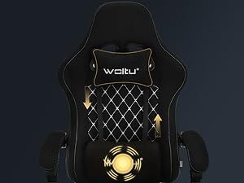 WOLTU Gaming Stuhl mit Massagefunktion, Taschenfederkissen, ergonomisch, Netzstoff, Schwarz