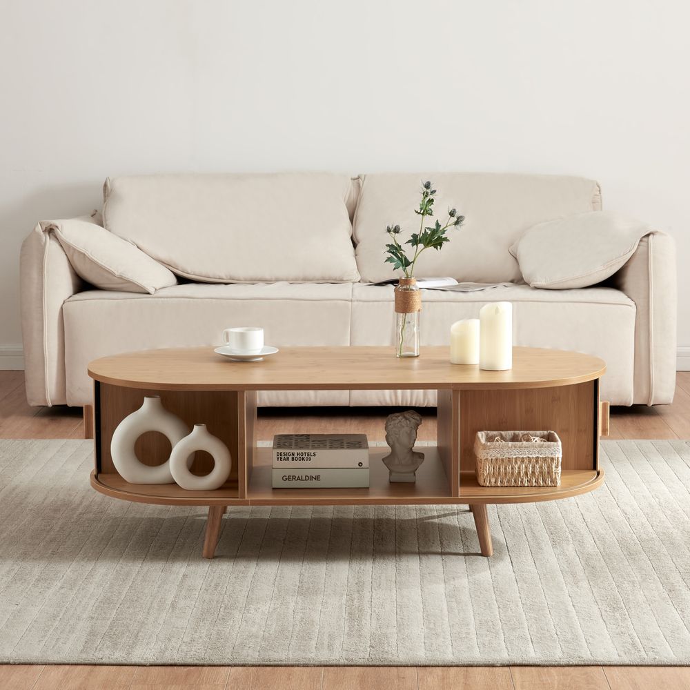 Couchtisch 'Nordkapp' mit 2 Türen 120 x 55 x 40 cm Holz Bambus