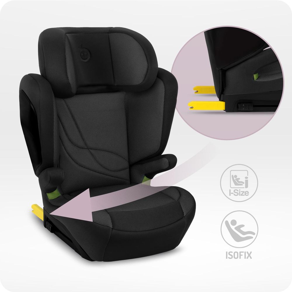 MoMi MEI – i-Size Kindersitz Gruppe 2/3 (100–150 cm, bis 36 kg) mit ISOFIX & 9-fach verstellbarer Rückenlehne – Schwarz