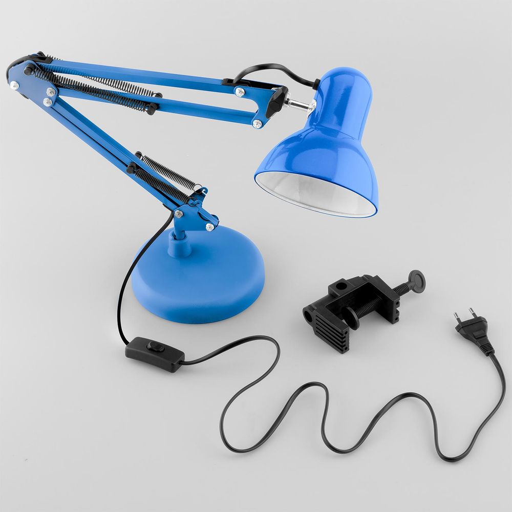 LUMILED Schreibtischlampe klassisch Leselampe Blau Tischleuchte Tischlampe Verstellbarer Arm mit E27 Retro aus Metall Schreibtischleuchte