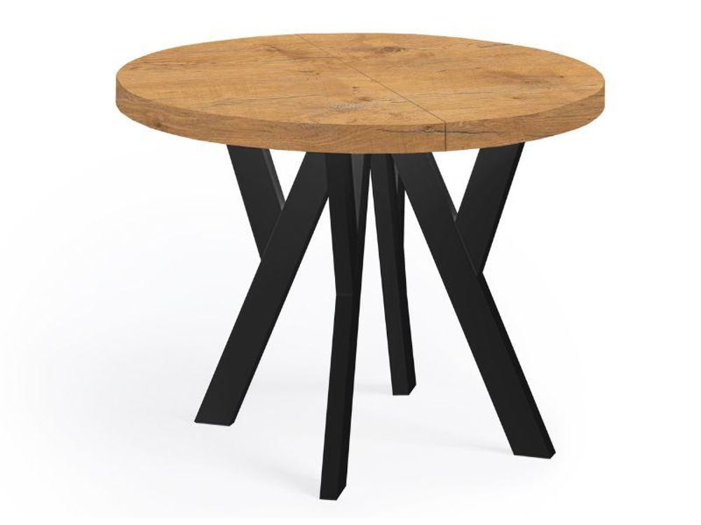 Runder Ausziehbarer Tisch für Esszimmer, PERO, Loft-Stil, Skandinavische, Durchmesser: 100 / 150 cm, Farbe: Eiche Lancelot / Schwarz
