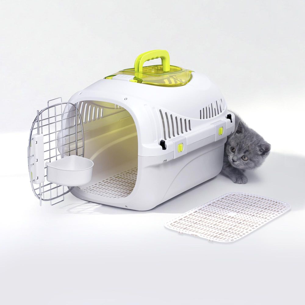 Katzentransportbox Peluvio Safy bis 5 kg, leicht & sicher, gute Belüftung, Griff, ideal für Auto & Reise - Grau