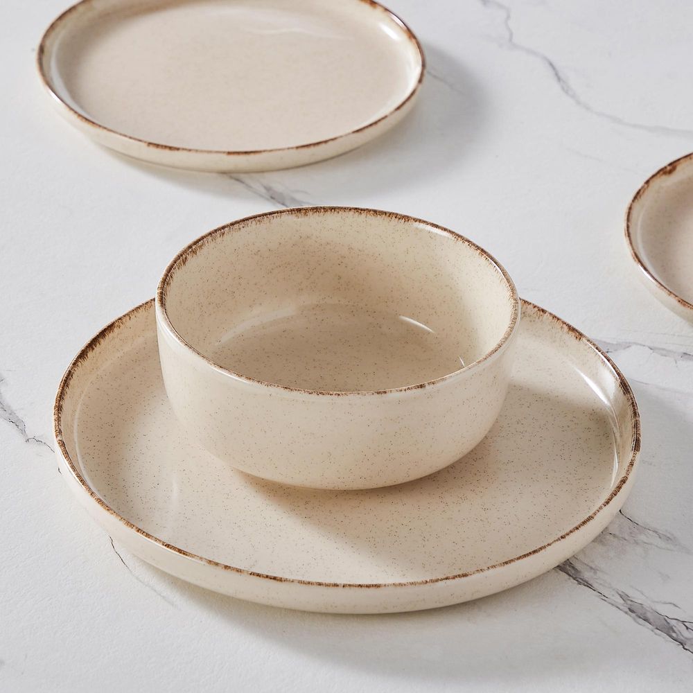 vancasso Steingut Tafelservice, 24-tlg Kombiservice für 6 Personen, Geschirrset mit Schale, Suppenteller, Dessertteller, Speiseteller, beige