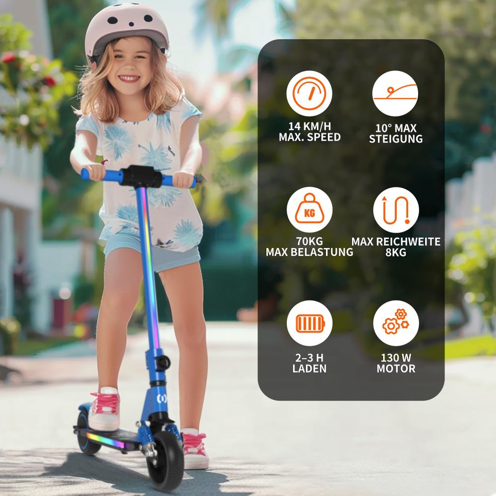 Elektroscooter Mit Stoßdämpfende Funktion, LED-Anzeige E Scooter, Faltbarer Elektroroller Geschenk Für Kinder und Jugendliche Ab 6-12 Jahren- Blau