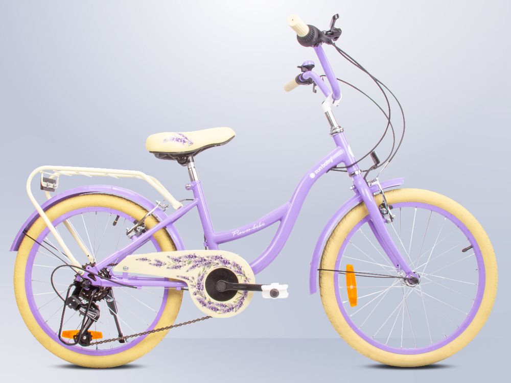 SUN BABY Flower Bike Kinderfahrrad 20 Zoll Mädchen, Fahrrad für Kinder ab 6 Jahre, 6-Gang Shimano, V-Brake, Gepäckträger, Reflektoren