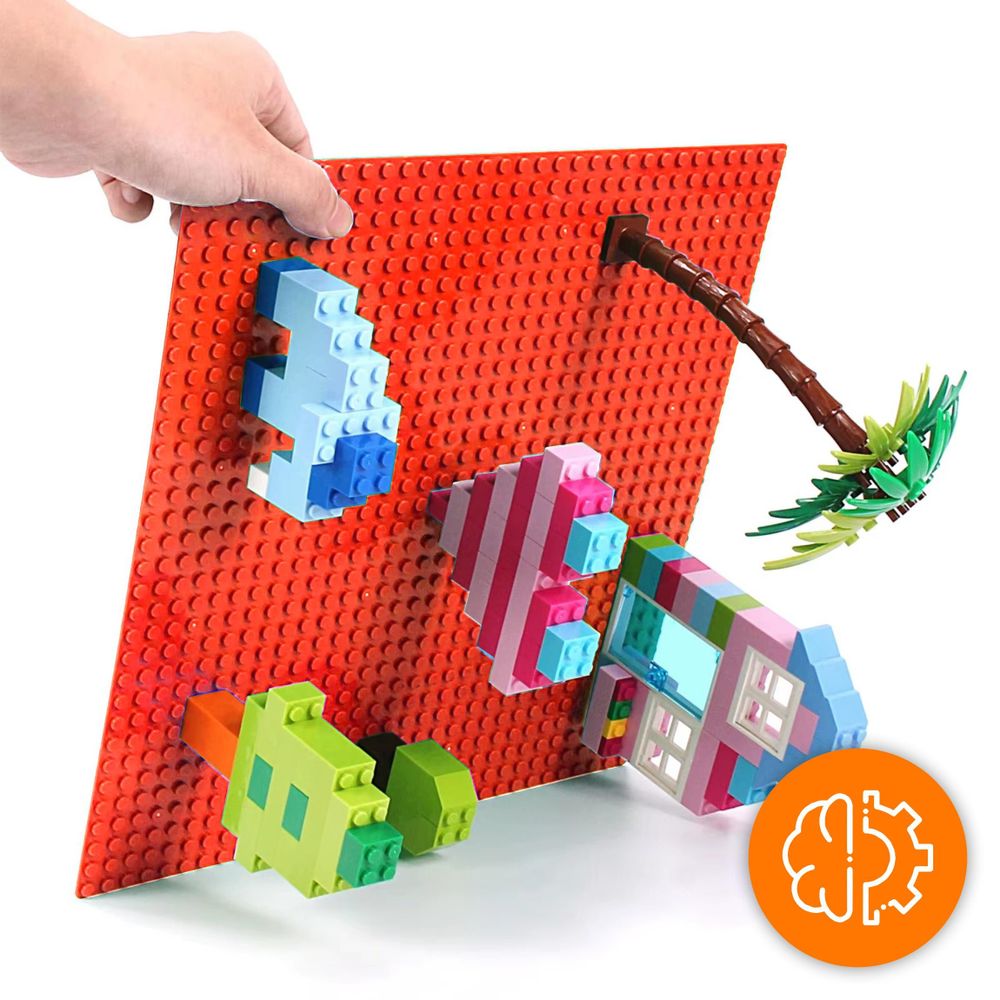 Bauplatte 32x32 Noppen, Grundplatte kompatibel mit gängigen Bausteinen, 25,5 x 25,5 cm, EVI KIDS, Rot