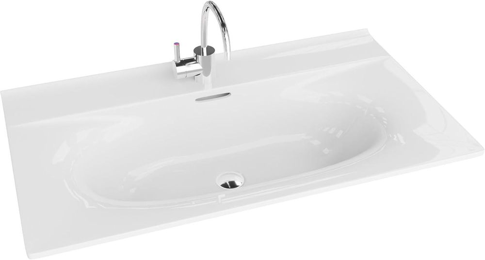 LAVITA Möbelwaschtisch Kolorado 800 | Möbelwaschbecken | Waschbecken mit Überlauf und Hahnloch | Aus hochwertigem Porzellan | Waschtisch | 81x46,5x17 cm | Weiß Glanz