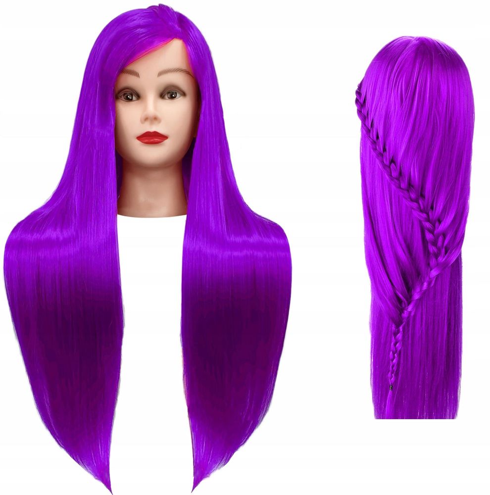 Główka treningowa Iza 80 cm purple, włos termiczny+ uchwyt, fryzjerska do czesania, głowa do ćwiczeń