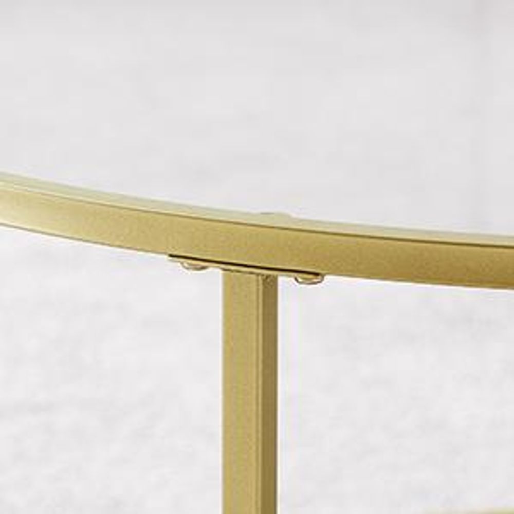 VASAGLE Couchtisch mit goldenem Eisengestell Ø84 x 45,5 cm rund Glastisch robustes Hartglas Sofatisch stabil Wohnzimmertisch dekorativ Gold LGT21G