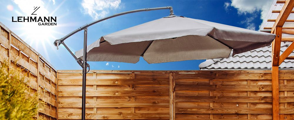 Parasol Lehmann Ø 350 cm Średnicy po materiale ze stojakiem, ochrona UV, wodoodporny (beżowy)
