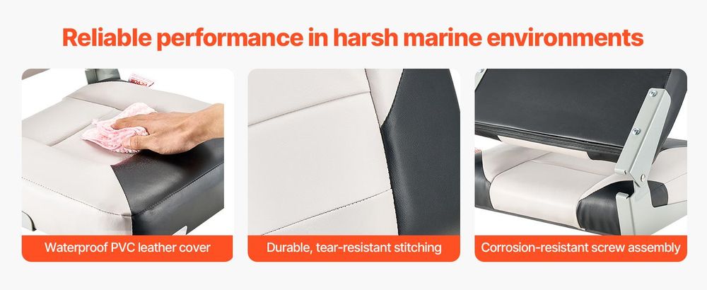 VEVOR 2er-Pack Marinesitze mit hoher Rückenlehne, klappbar, wasserdichtes PVC-Leder, Aluminiumscharnier, Schwarz und Grau
