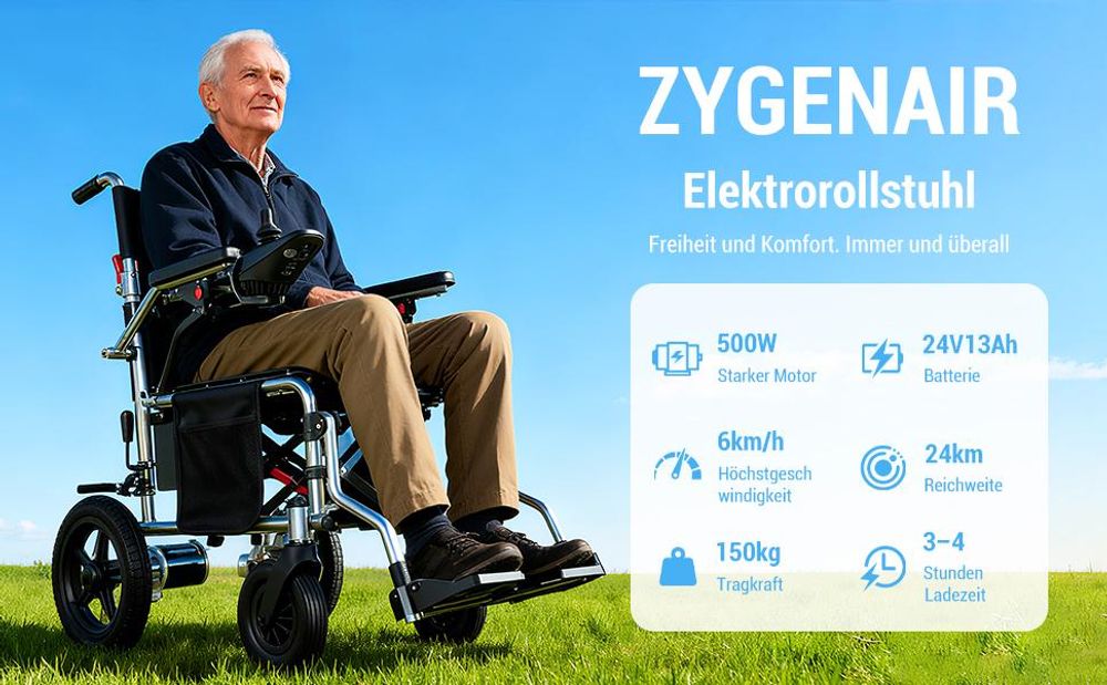 Elektrorollstuhl faltbar mit Joystick, Faltrollstuhl für Senioren, bequemer Sitz, Armlehnen, Fußstützen, bis 150 kg, Zuhause und Pflege