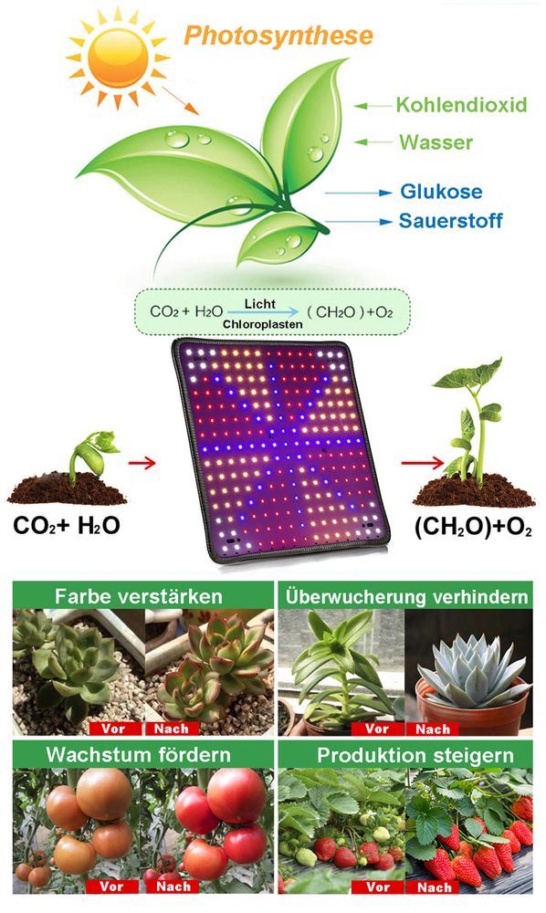 LED Pflanzenlampe Vollspektrum, Wachstumslampe 225 LEDs(rot,blau,warmweiß,kaltweiß), Pflanzenlicht Grow Lampe für Zimmerpflanzen Gewächshaus Blumen