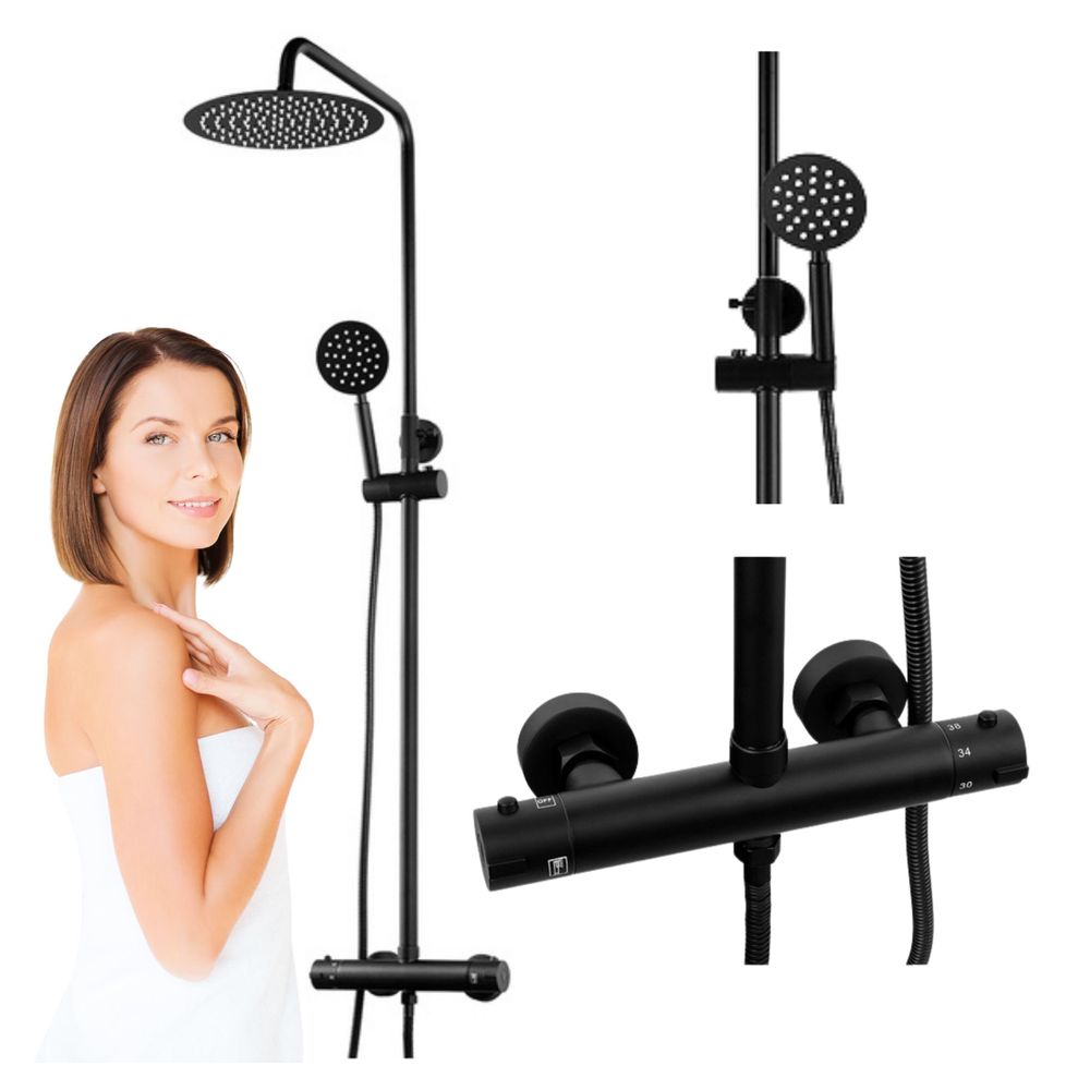 Duschset, Dusch, Dusche, Bad, Regendusche, Handbrause, Schwarz, Silla, Anti kalk