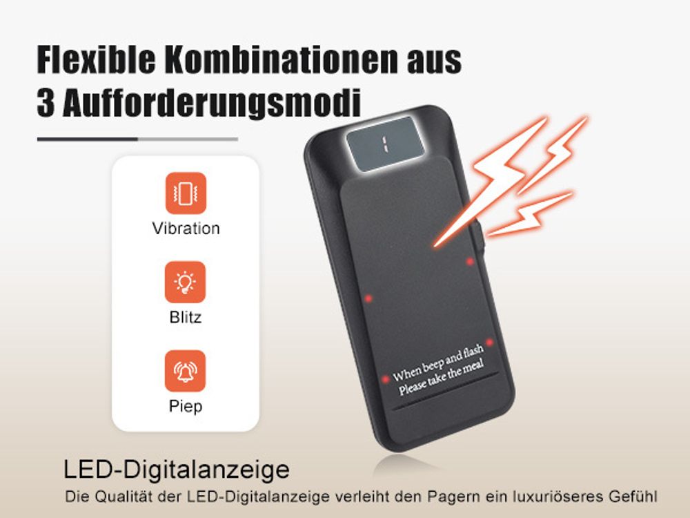 Retekess TD157P Pager Rufsystem, Restaurant Pager mit 800m, 24H, 39 Rufmodi, Geeignet für Fast Food Restaurant, Kompatibel mit TD157