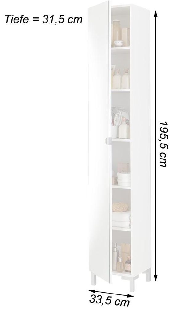 Kleo Hochschrank – Moderner Hochschrank mit Spiegeltür und 5 Fachböden für Bad & Flur
