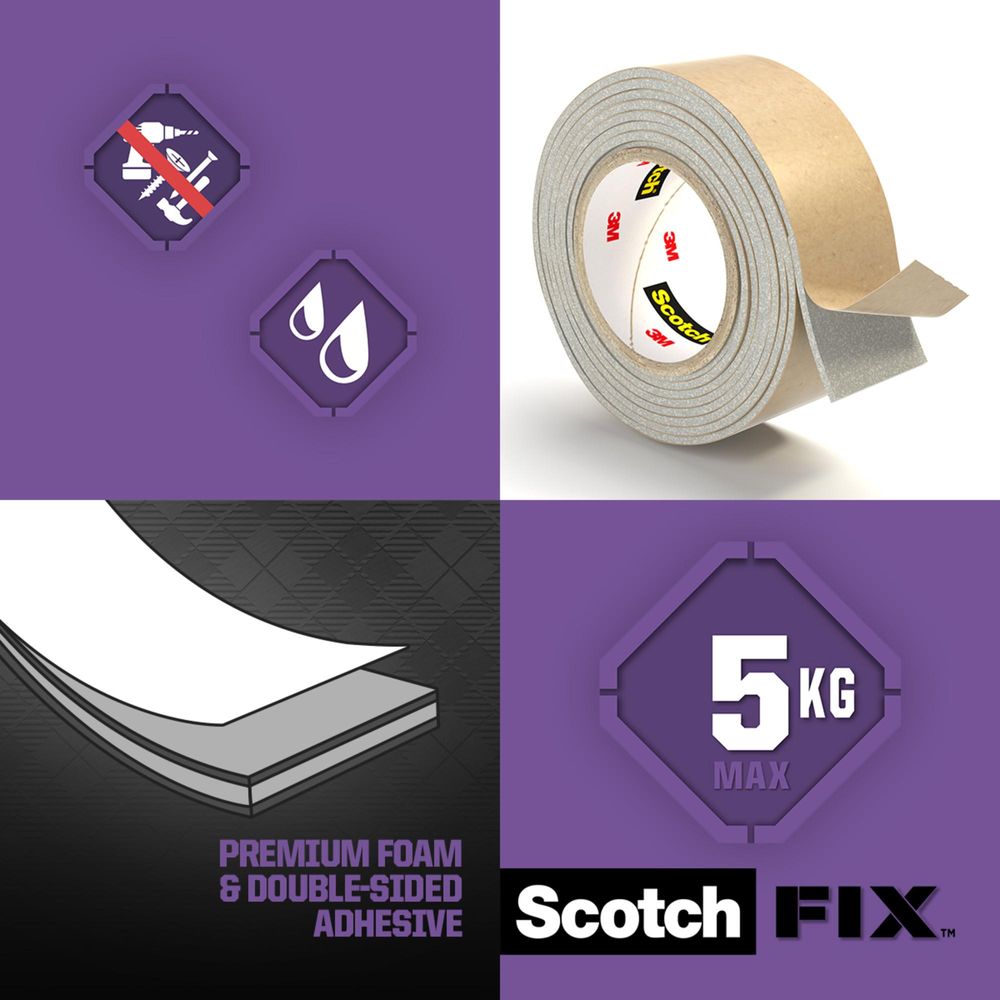 Scotch-FIX™ Spiegelmontageband Doppelseitig Klebeband 19mm x 1,5m Rolle