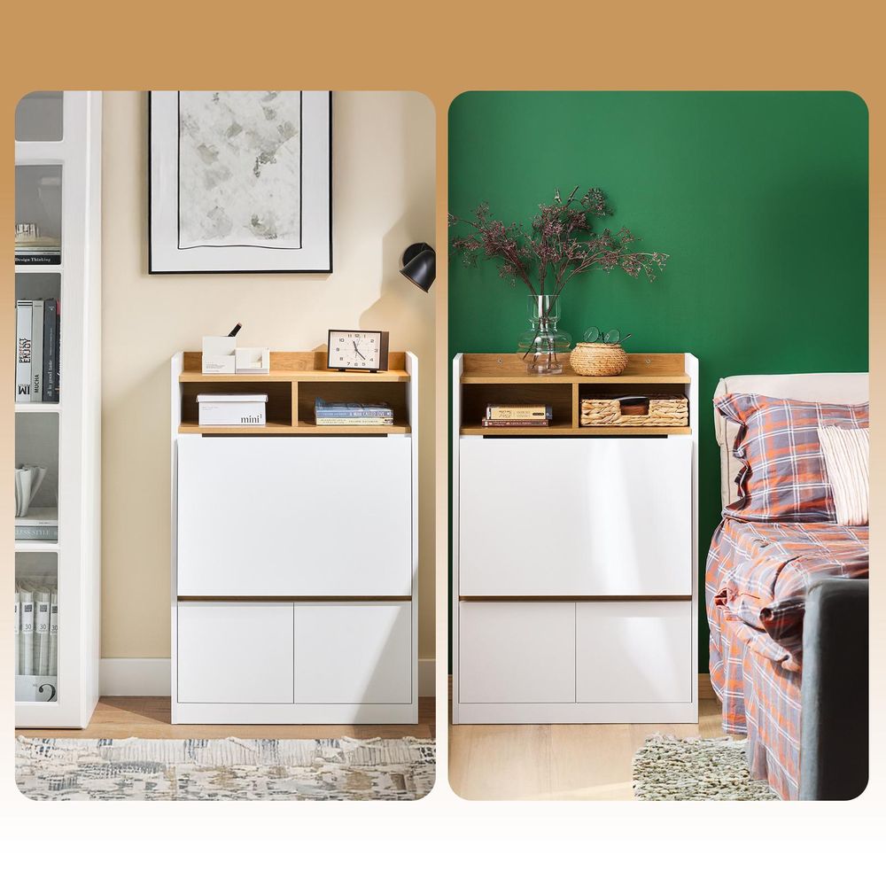 SoBuy Klappbarer Schreibtisch mit Ablagen und 2 Schubladen Gaming Tisch Kleiner Computertisch Arbeitstisch und Bürotisch für Homeoffice FWT109-WN