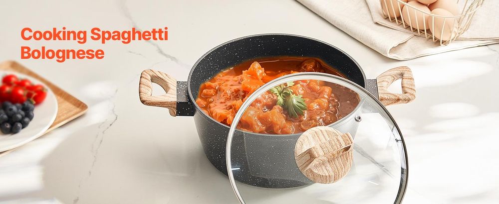 VEVOR Induktions-Kochgeschirr-Set (17-teilig) Induktionskochtöpfe zum Braten, Soßenzubereiten und Kochen in der Wohnmobilküche (Schwarz)