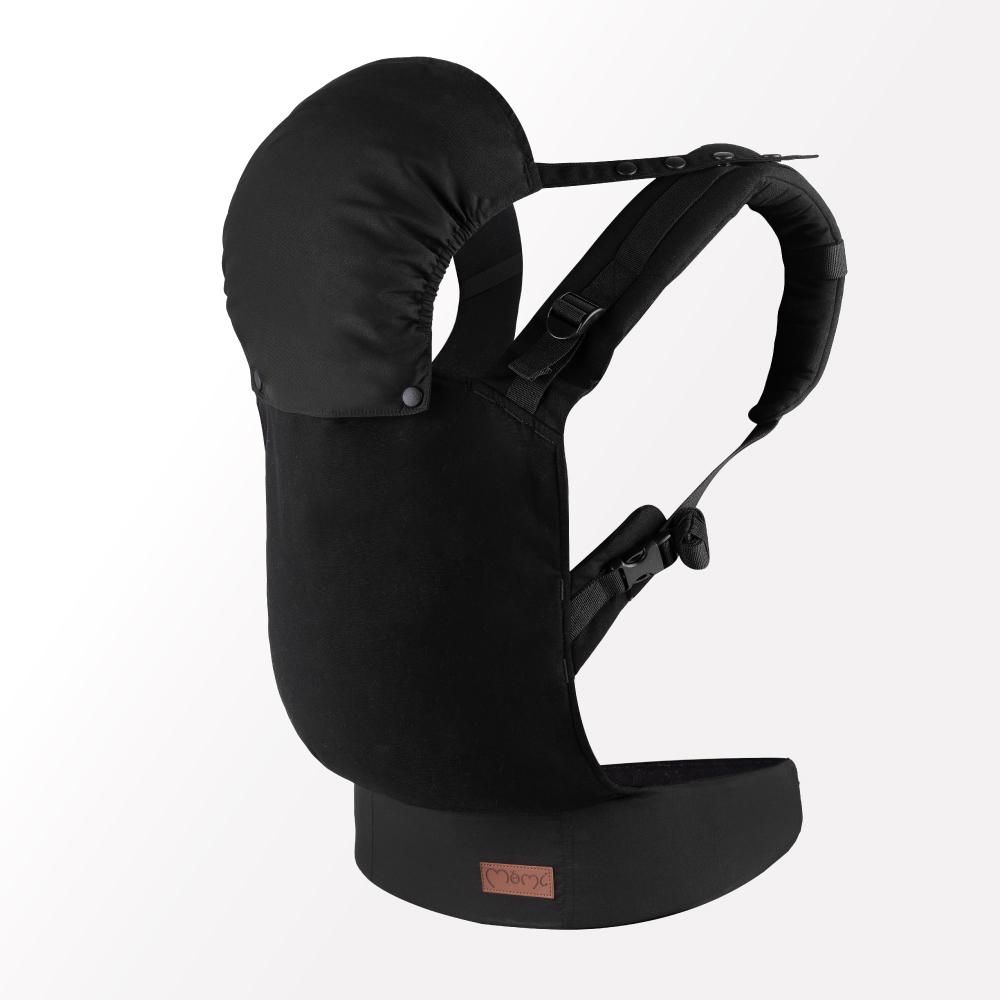 MoMi COLLET – Ergonomische Babytrage für vorne & hinten, verstellbar, bis 15 kg, physiologisch & rückenschonend, mit Kapuze & Tasche – Schwarz