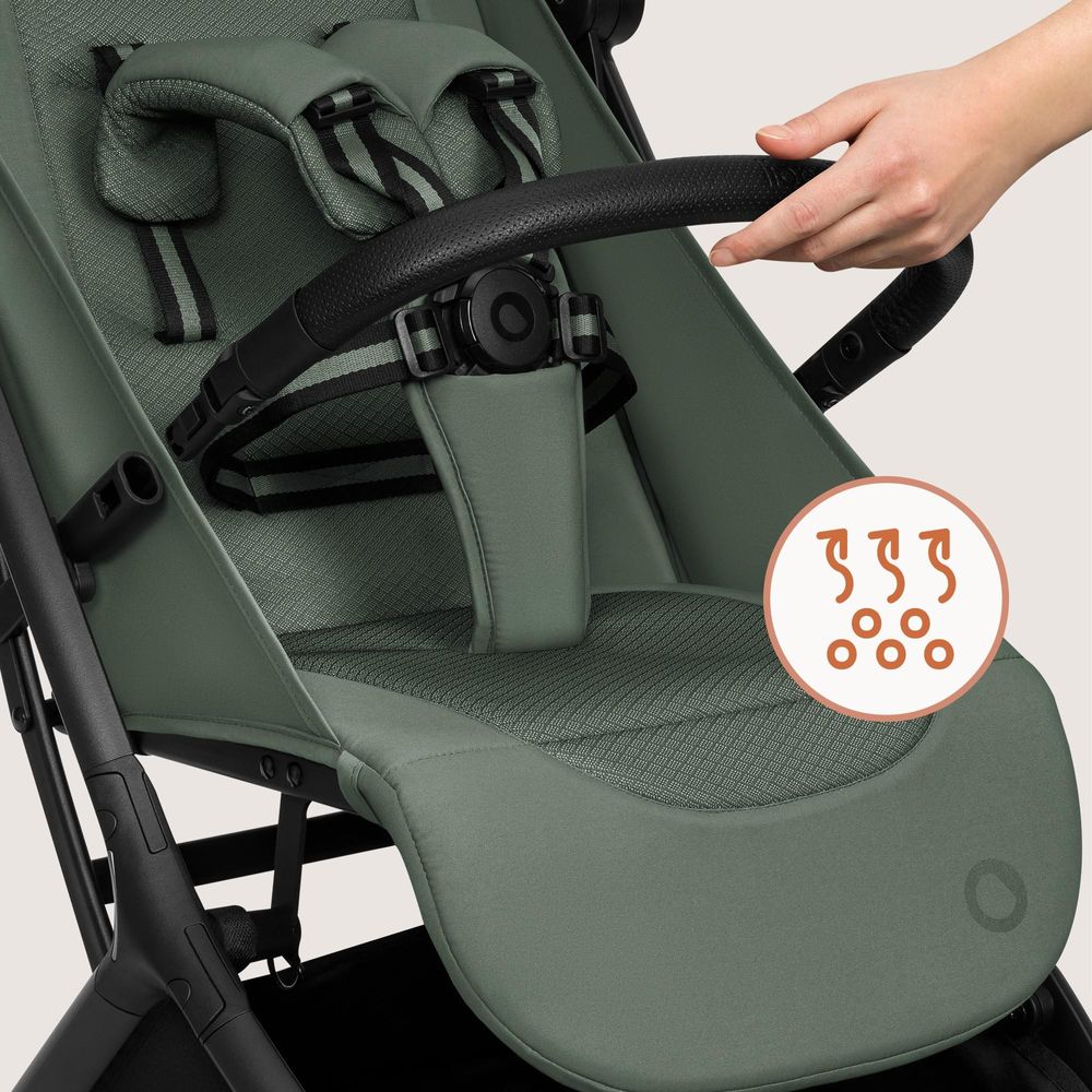 Lionelo Sia Buggy ultraleicht 5,9 kg, kompakt klappbar 18x51x49 cm, Einhand-Faltung, UPF50+, ER-Räder, Dri-Seat, Zubehör-Set - Grün