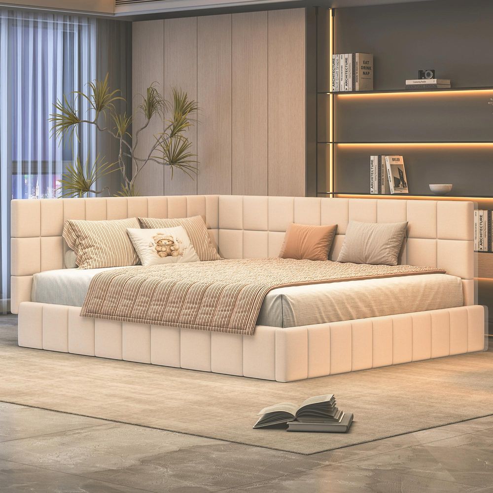 STILVORA Schlafsofa 160×200cm Polsterbett Doppelbett,Daybett mit Lattenrost und Kopfteil, Samtstoff,Beige(Ohne Matratze)